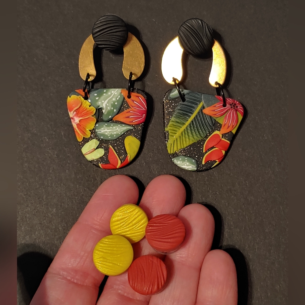 Handmade Polymer Clay Floral Jacket Stud Earrings Set